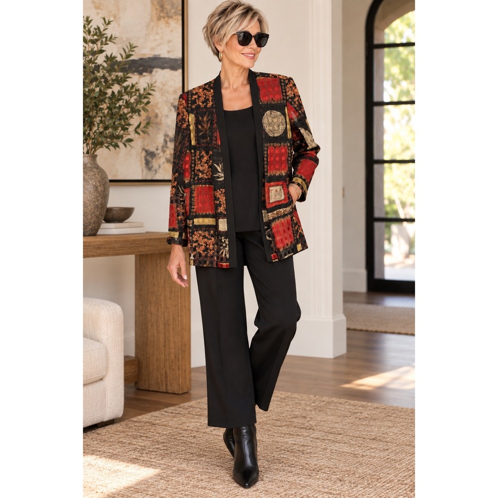 Vintage R&M Richards Karen Kwong 16P Art to Wear Jacket Top Black Red Gold